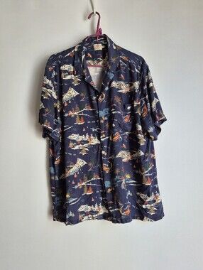 Faherty Sea to Ski Viscose Camp Shirt XL Navy Surf Chalet Apres Cabincore Resort